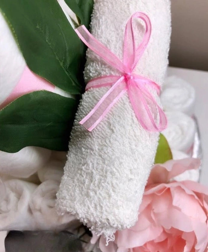 Handgjord Blöjtårta 3 våningar - Baby Rosa