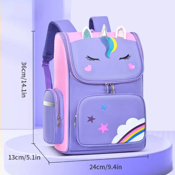 Vattentät lila skolryggsäck med enhörningsmotiv