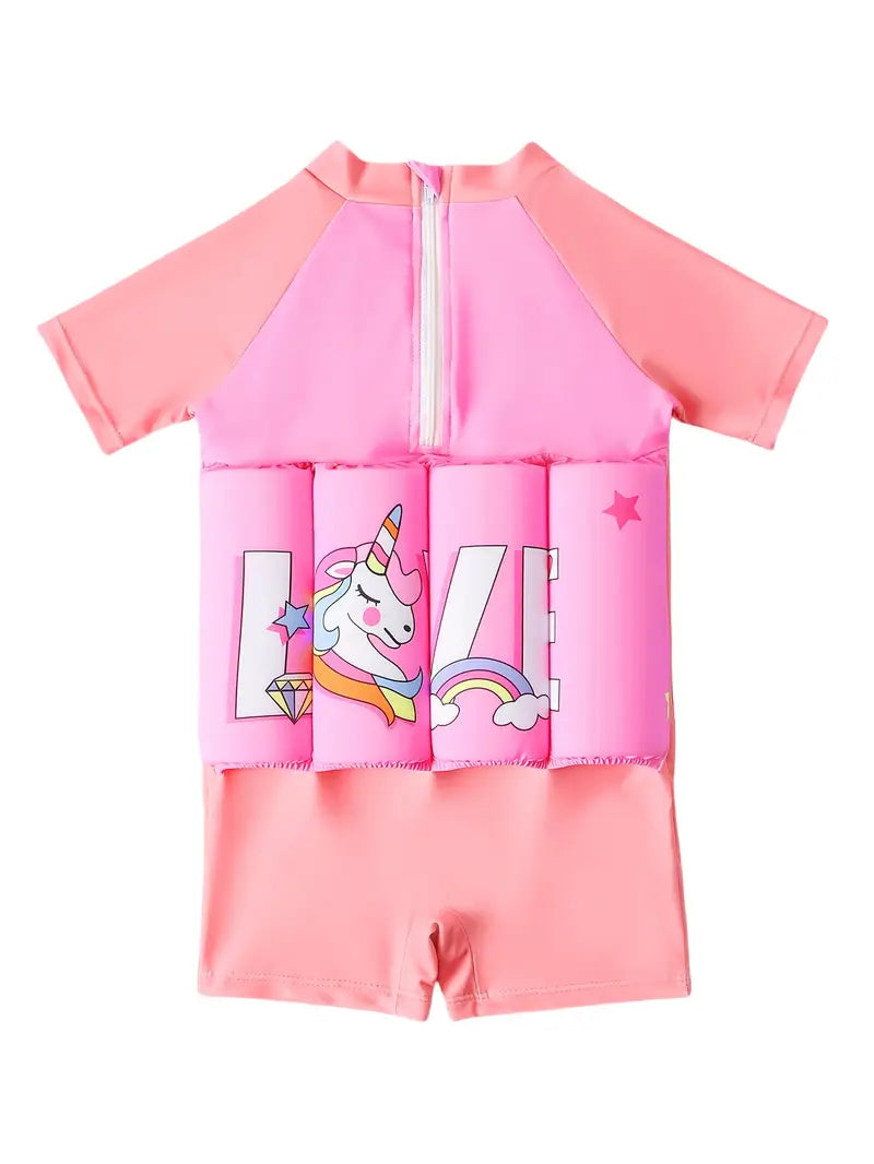 Flytande Baddräkt för Barn Rosa Love Unicorn