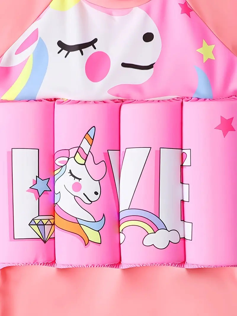 Flytande Baddräkt för Barn Rosa Love Unicorn