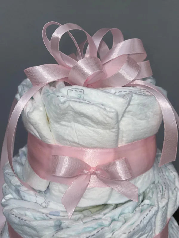 Rosa Blöjtårta med Rosetter – Perfekt Dekoration för Babyshower (3 våningar)