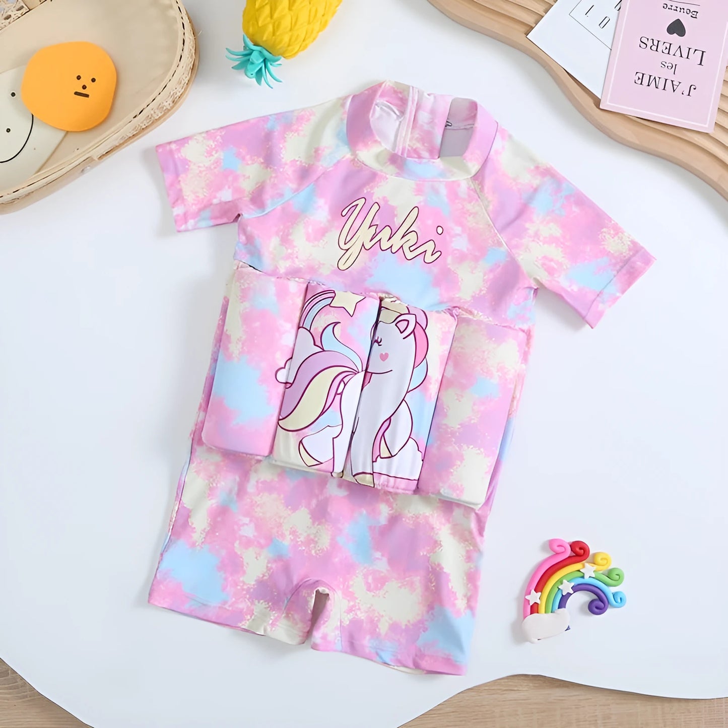 Flytande Baddräkt för Barn Rosa Pastel Unicorn