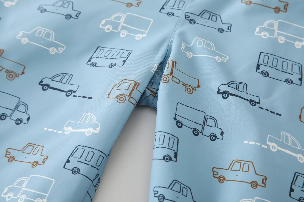 Regnkläder Set för Barn - Ljusblå med Bilar