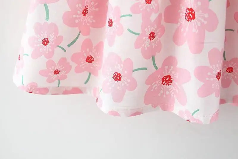 Blommig Rosa Klänning för Flickor med Sommarrosett