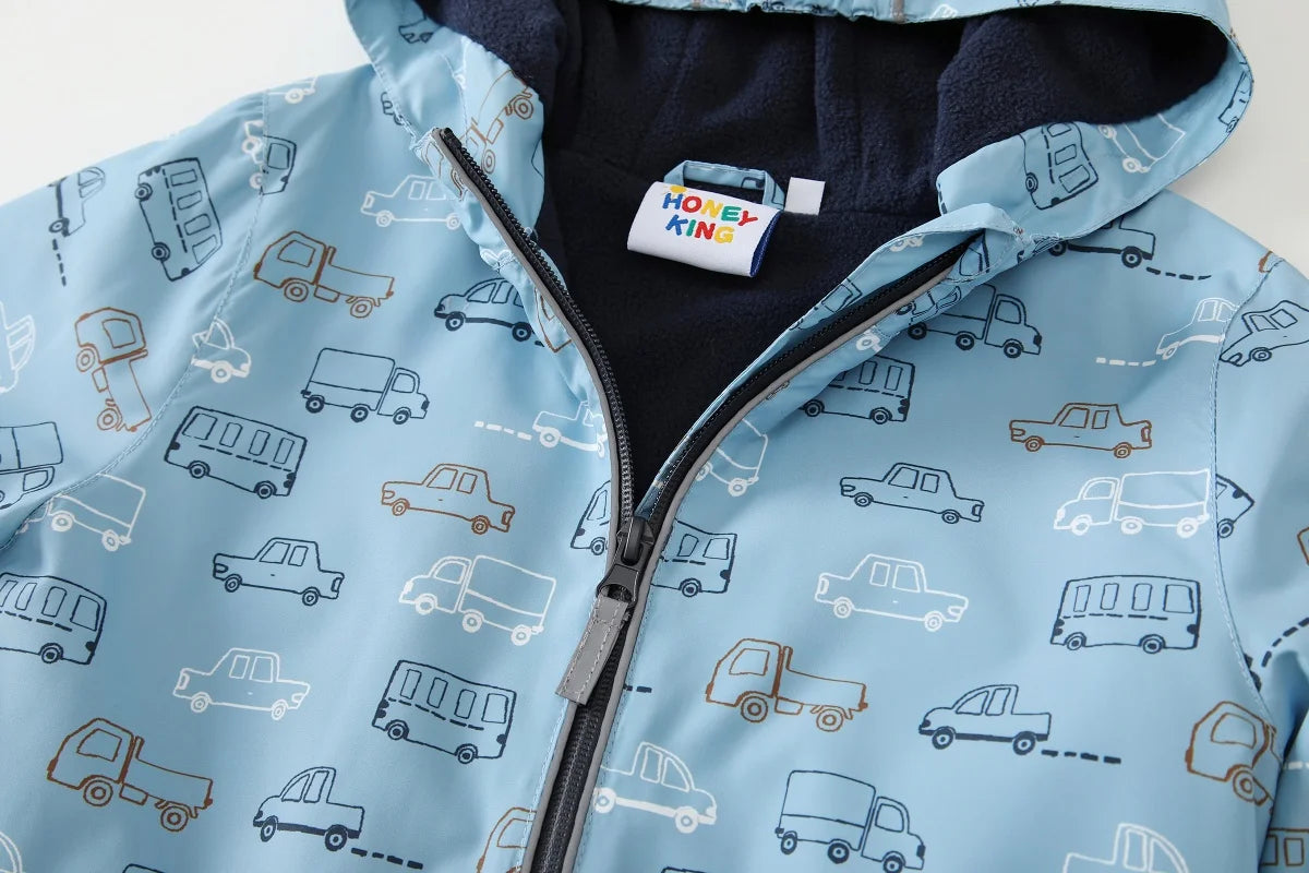 Regnkläder Set för Barn - Ljusblå med Bilar