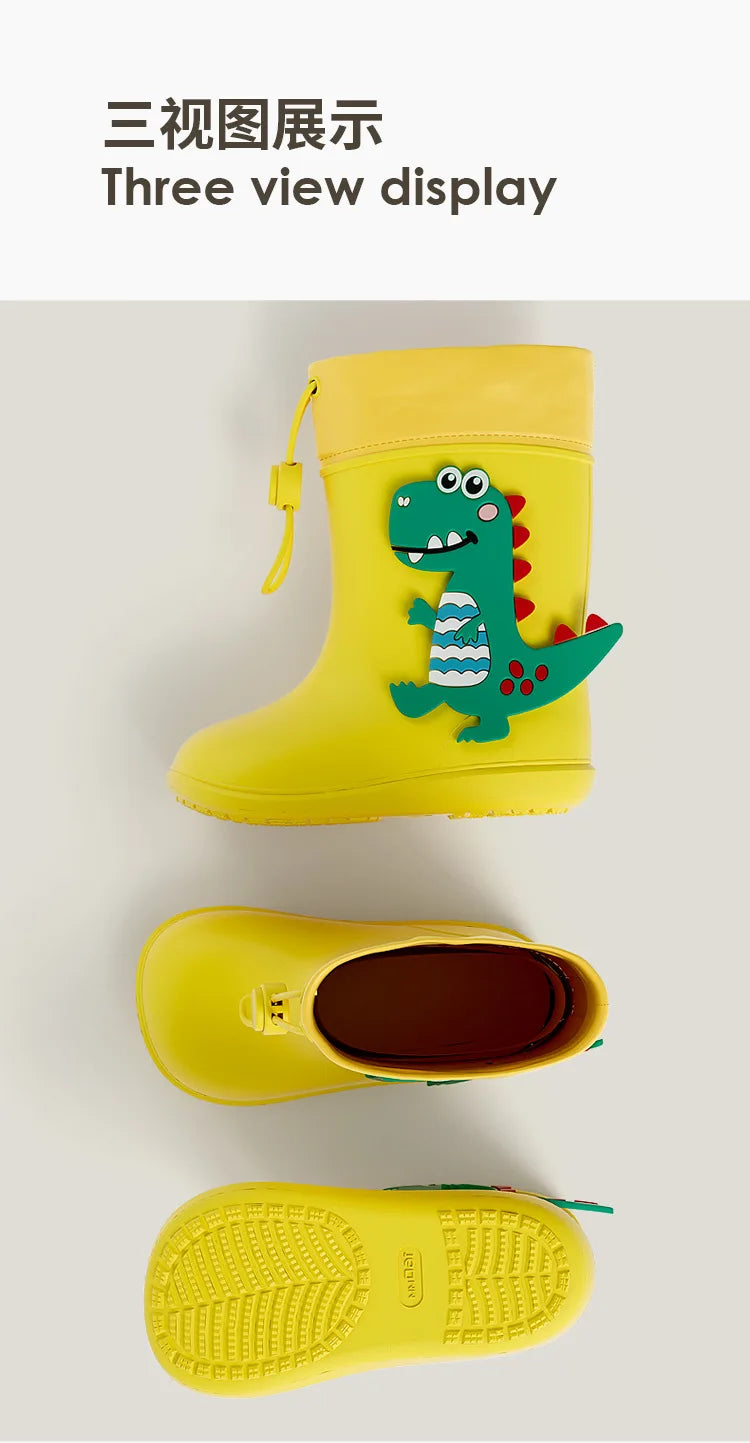 Dino Gummistövlar 3D Design - Gul, Grön, Rosa