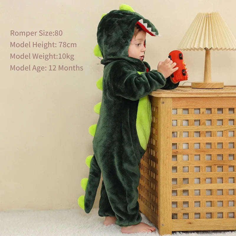 Söt Mörkgrön Dino Onesie för Småbarn - Perfekt för Halloween maskeraddräkt