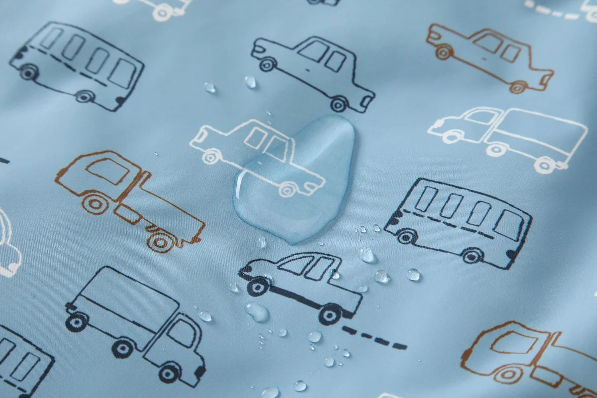 Regnkläder Set för Barn - Ljusblå med Bilar