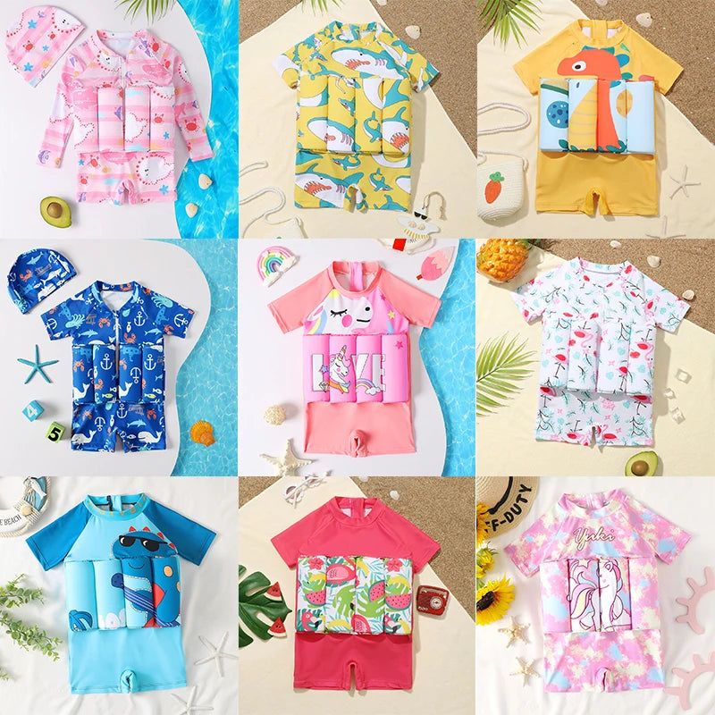 UV-skyddad flytdräkt med bläckfiskar och krabbor för småbarn