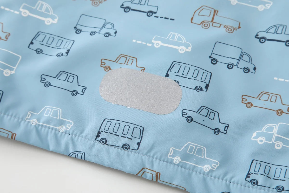 Regnkläder Set för Barn - Ljusblå med Bilar