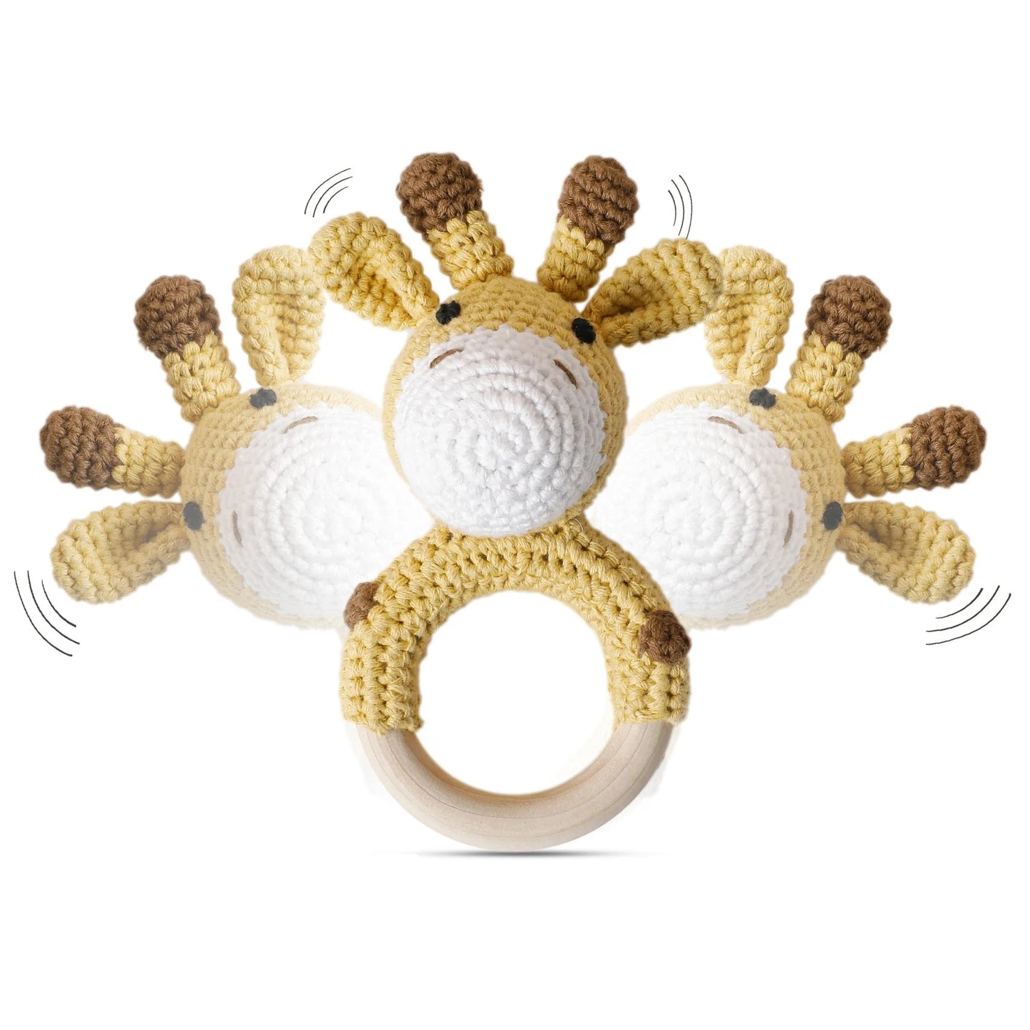 Virkad Rosa Kanin Baby Bitring med Skallra