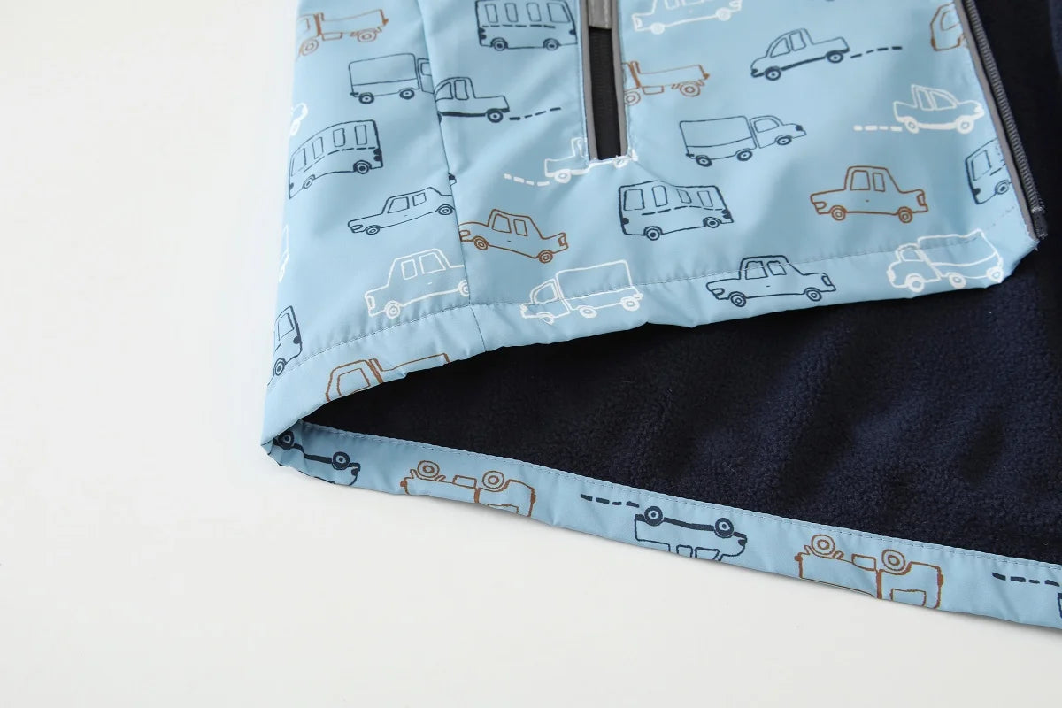 Regnkläder Set för Barn - Ljusblå med Bilar