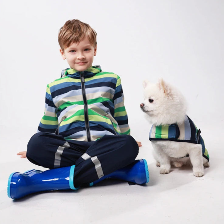 Fleecefodrat Regnjacka Randig Blågrön