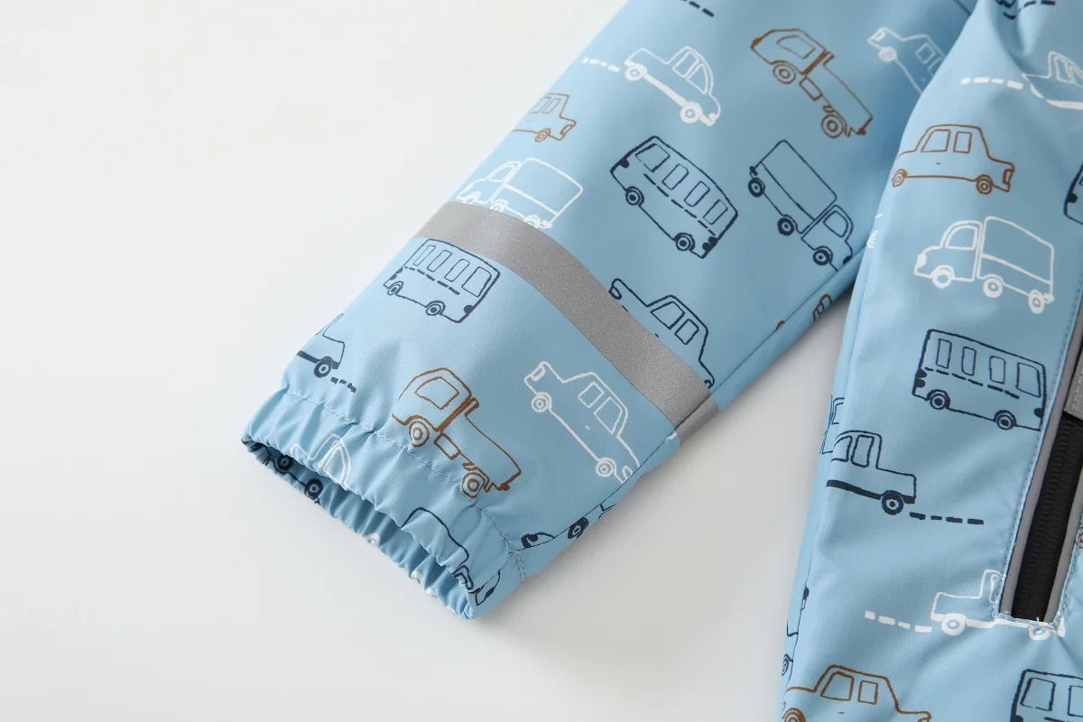 Regnkläder Set för Barn - Ljusblå med Bilar