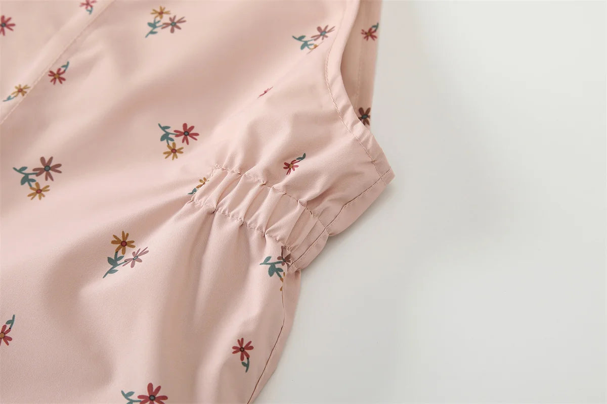 Barnregnbyxor med Hängslen Rosa och Blommig