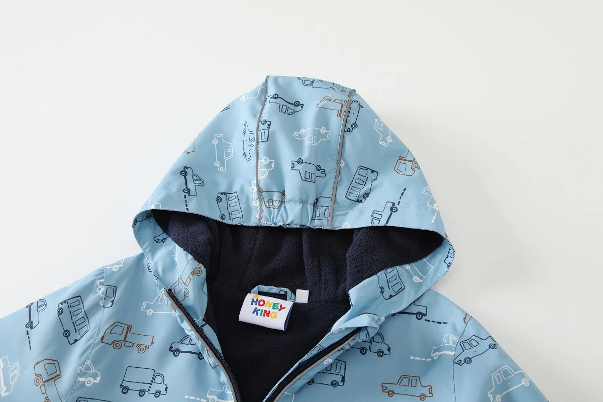 Regnkläder Set för Barn - Ljusblå med Bilar