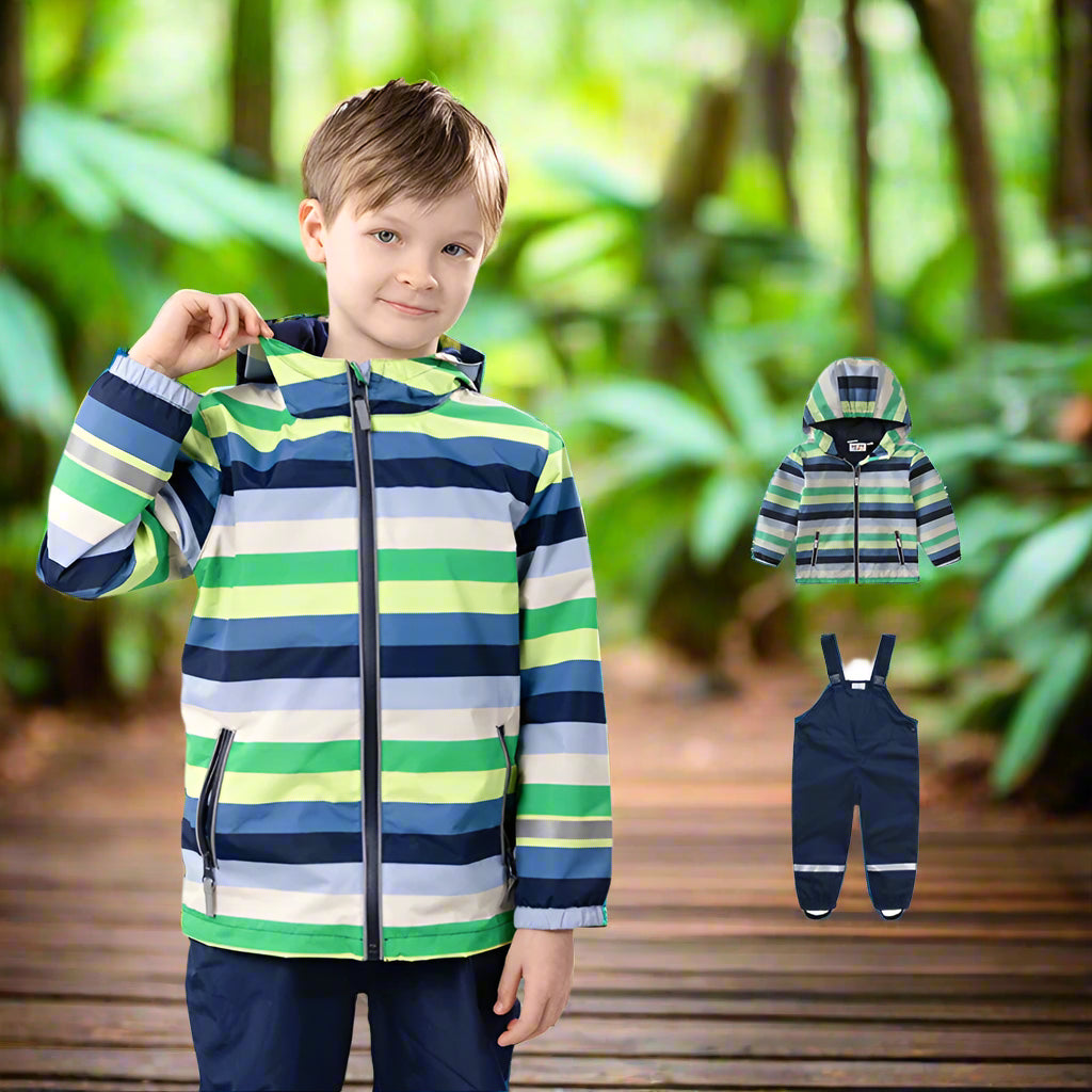 Fleecefodrat Regnjacka Randig Blågrön