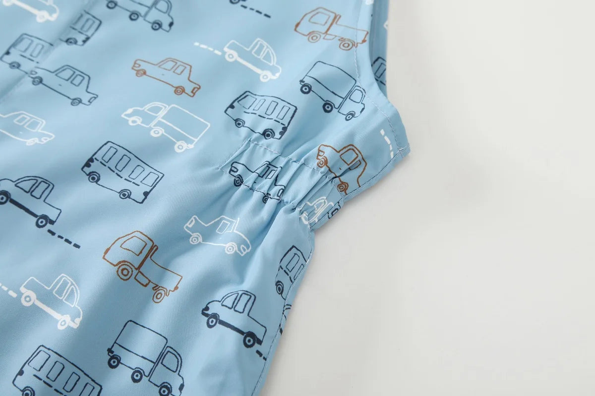 Regnkläder Set för Barn - Ljusblå med Bilar