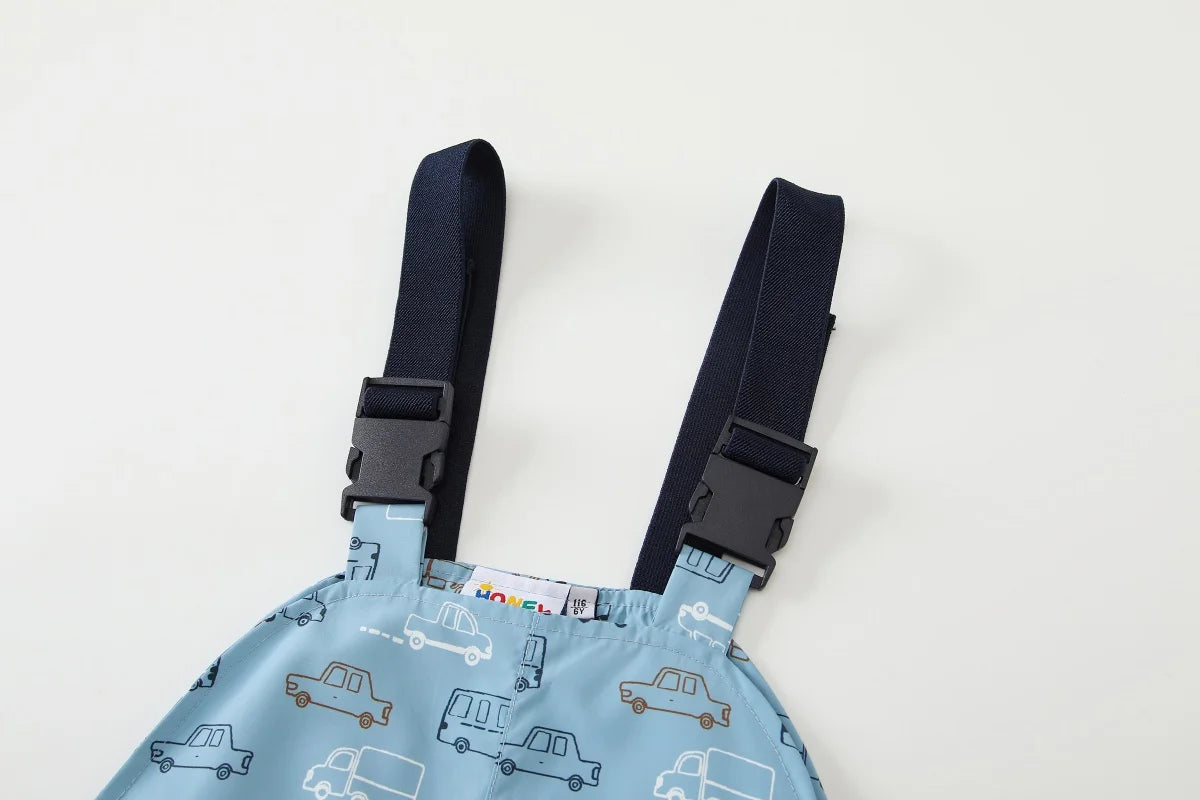 Regnkläder Set för Barn - Ljusblå med Bilar