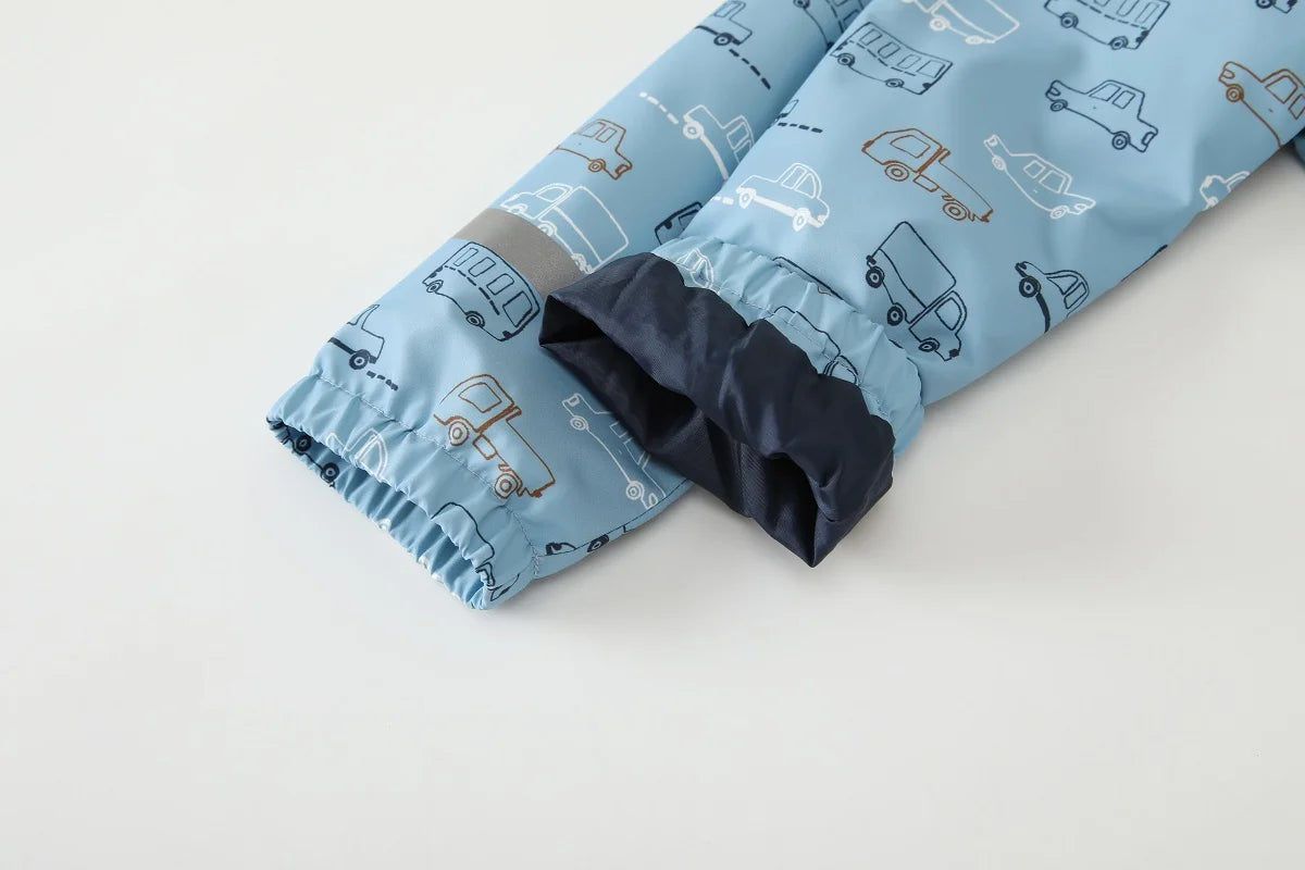 Regnkläder Set för Barn - Ljusblå med Bilar