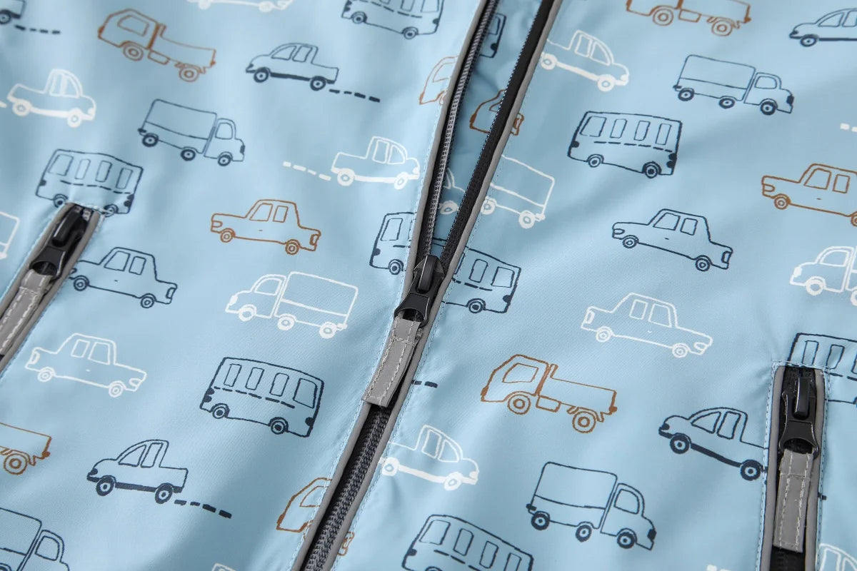 Regnkläder Set för Barn - Ljusblå med Bilar