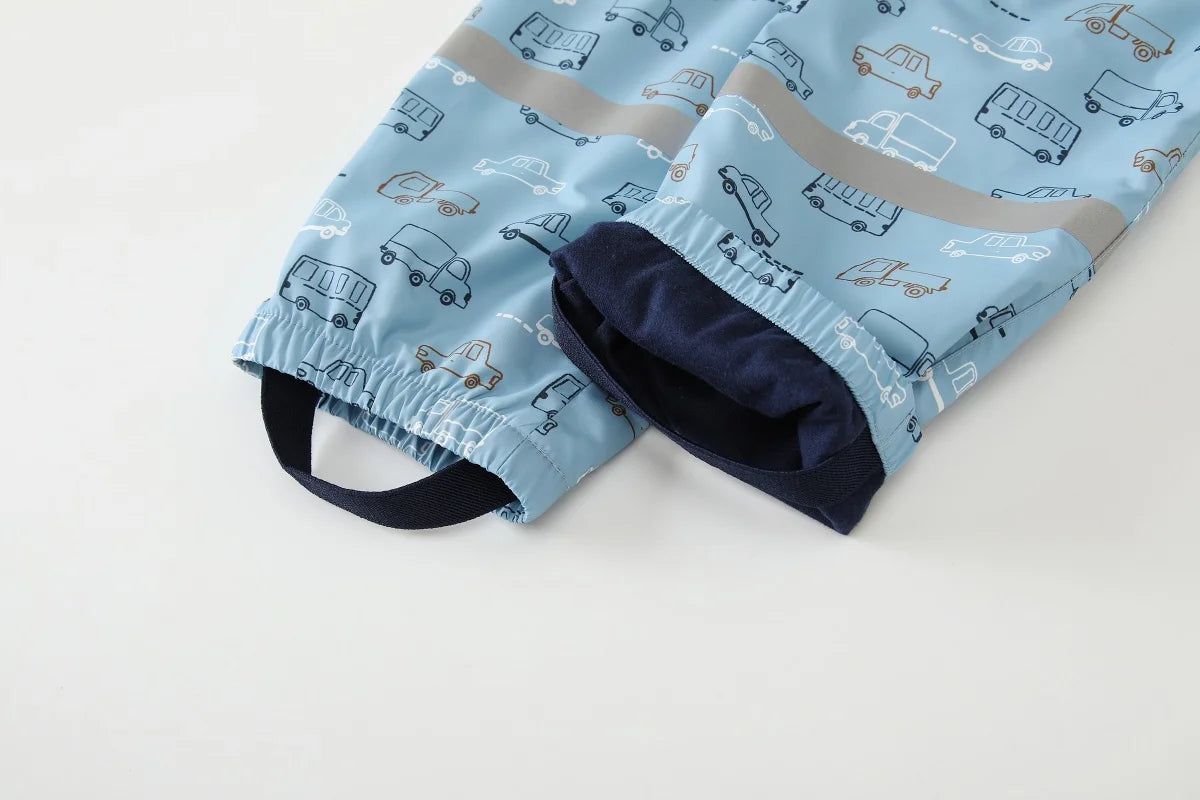 Regnkläder Set för Barn - Ljusblå med Bilar