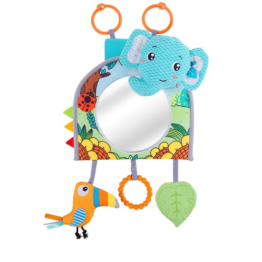 Elefant Spegel med Hängande Papegoja, Orange Cirkel och Grönt Blad för Bebisar