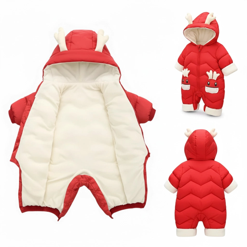 Röd Baby Vinterdräkt Jumpsuit med Horn