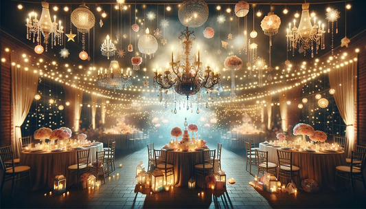 Magisk babyshower-dekoration med kreativ belysning och ljussättning.