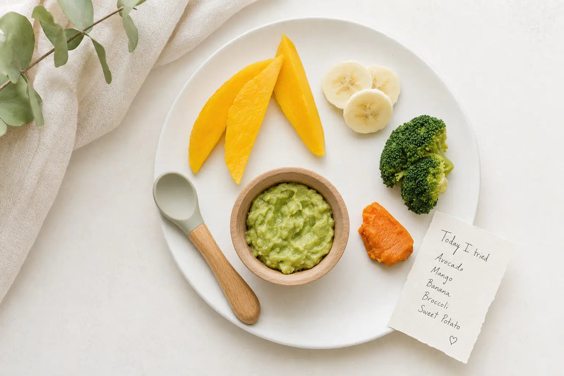 Bebisens första fasta föda — banan, avokado, sötpotatis och broccoli