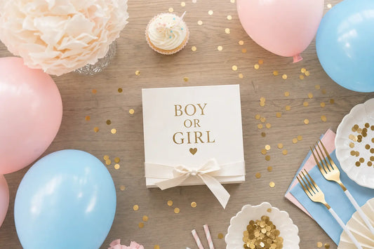 Gender reveal-trender 2026 — rosa och blå dekorationer