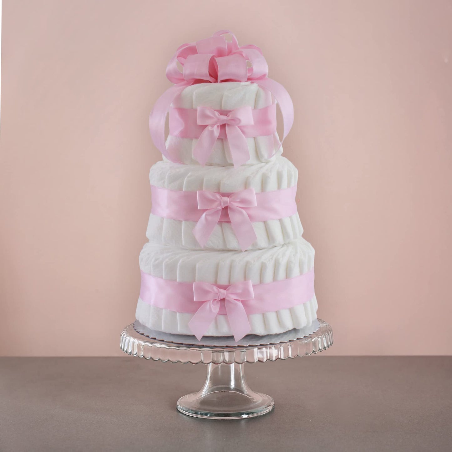 Rosa Blöjtårta med Rosetter – Perfekt Dekoration för Babyshower (3 våningar)