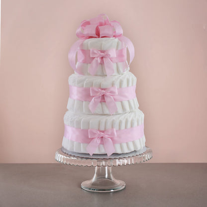 Rosa Blöjtårta med Rosetter – Perfekt Dekoration för Babyshower (3 våningar)