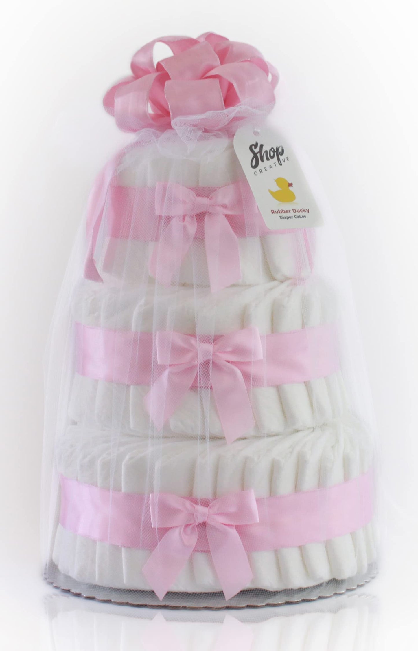 Rosa Blöjtårta med Rosetter – Perfekt Dekoration för Babyshower (3 våningar)
