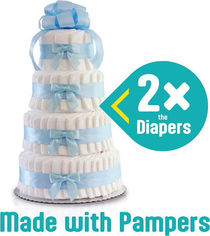 Stor Blöjtårta med Blå Band – Perfekt för Babyshower (4-våningar)