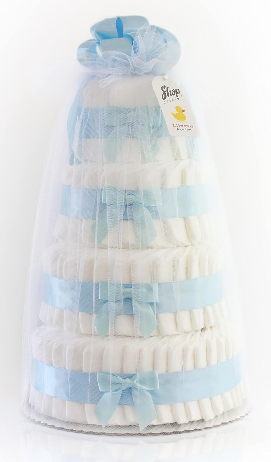 Elegant Blöjtårta med Blå Band – Perfekt för Babyshower