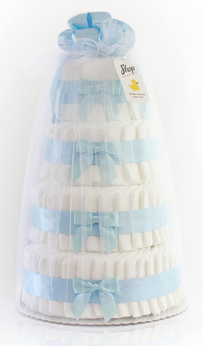 Elegant Blöjtårta med Blå Band – Perfekt för Babyshower