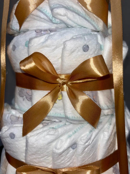 Stor Blöjtårta med Rosett – Perfekt för Babyshower (4-våningar)