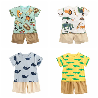 Barnkläder 2-delat Set – Shorts och T-shirt Skogsdjur Tryck