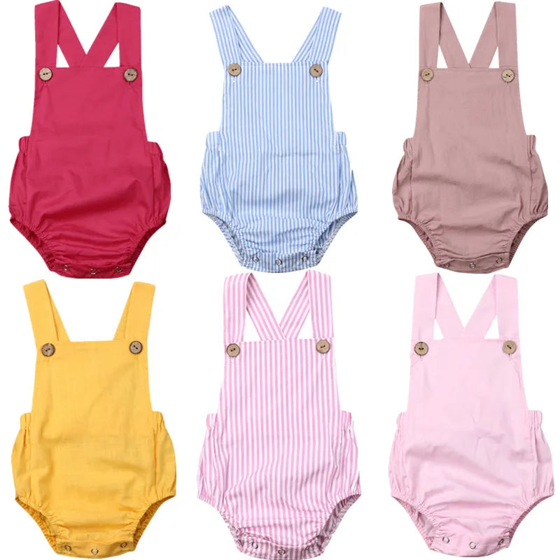 Blå Randig Baby Sommar Body med Hängsle