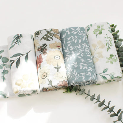 Vintage Muslin Baby Filt med Blommor