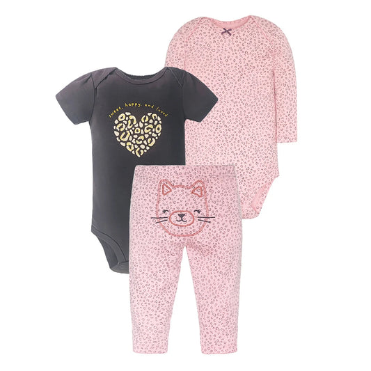 Babykläder set med kattmotiv - 3 delar