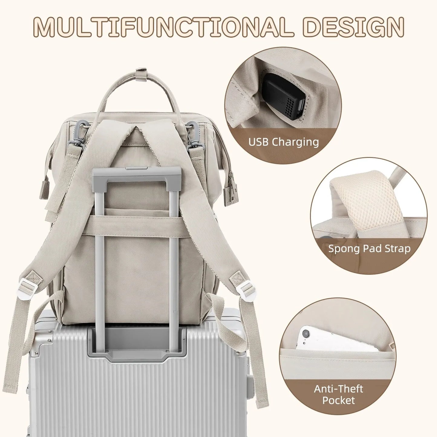 Elegant Beige Babyförvaring Skötväska med Stor Kapacitet