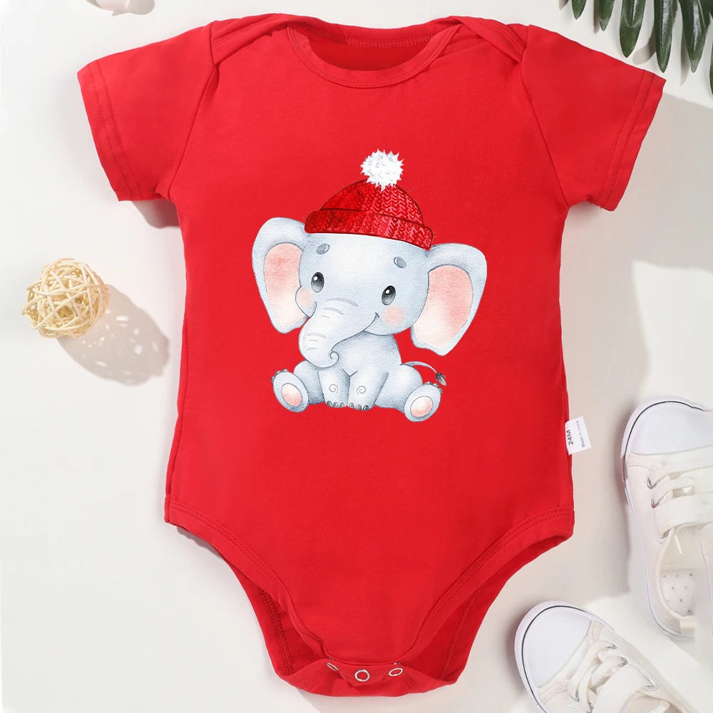 Baby bodysuit med kawaii elefantdesign i röd färg