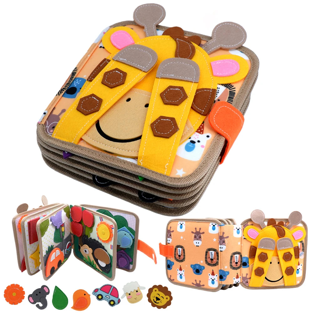 Mjuk tygbok för bebis med giraff, pedagogisk leksak för tidig utveckling