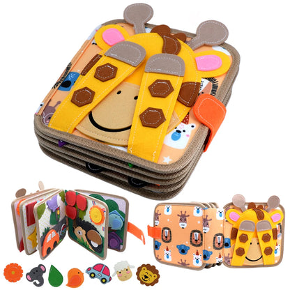 Mjuk tygbok för bebis med giraff, pedagogisk leksak för tidig utveckling