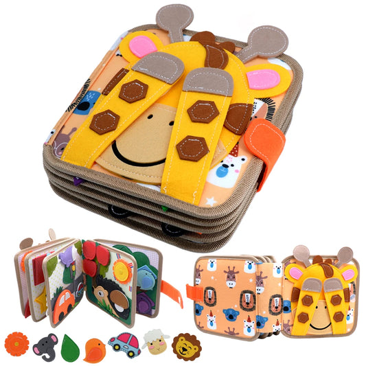 Mjuk tygbok för bebis med giraff, pedagogisk leksak för tidig utveckling