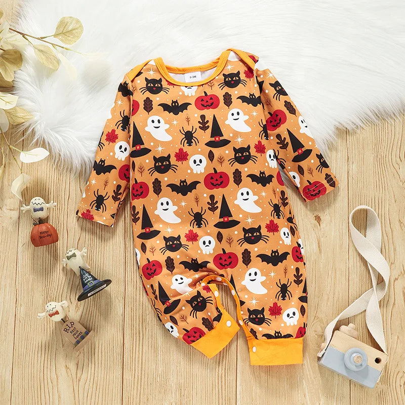 Långärmad baby bodysuit med Halloween-motiv