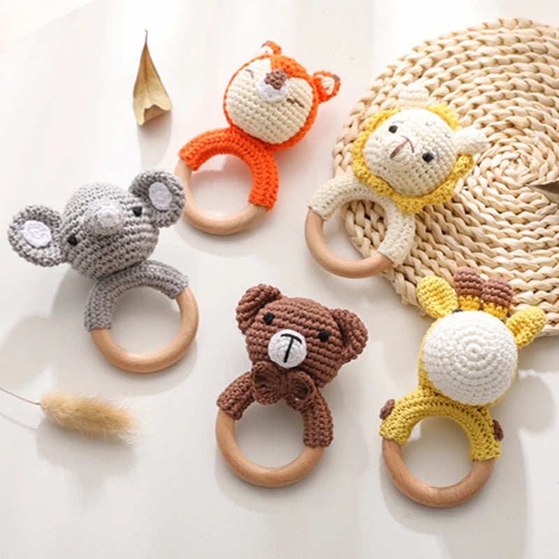 Virkad Teddy Björn Baby Bitring med Skallra