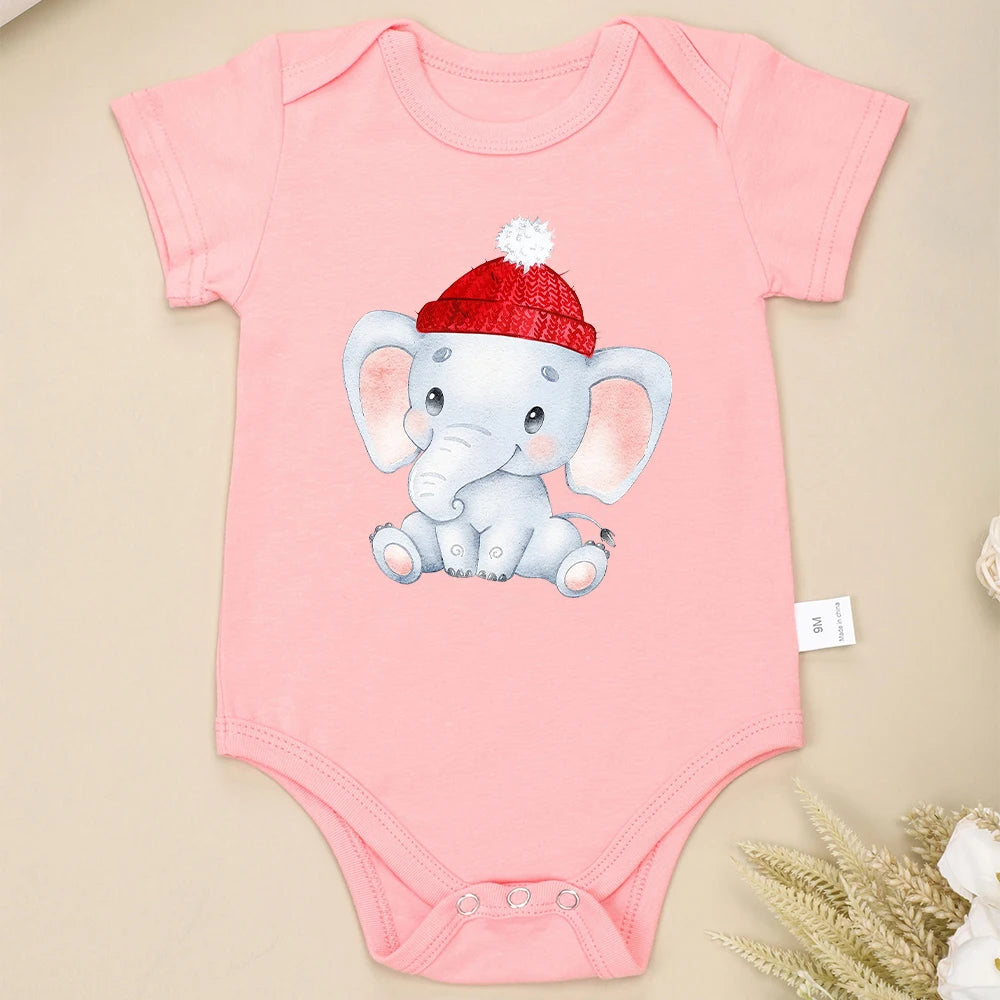 Rosa baby bodysuit med söt elefantmönster